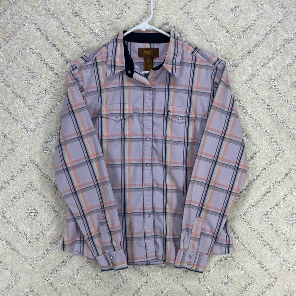 aura wrangler womens button up lomg sleeve shirt
